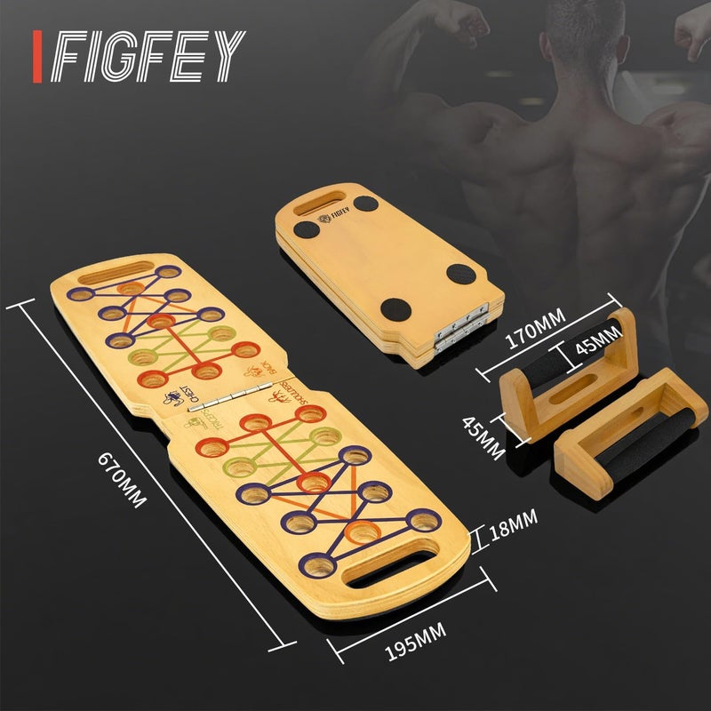 Figfey Wooden Portable Push up board, foldable fitness strength training pushup stand with solid bar grips, 2 handles for floor, professional push up training equipment for man and women - Image 2